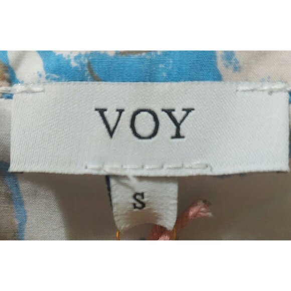 NWT Voy Blue/Brown Floral Escape Bubble Sleeve Tiered Dress~SMALL - Picture 3 of 8